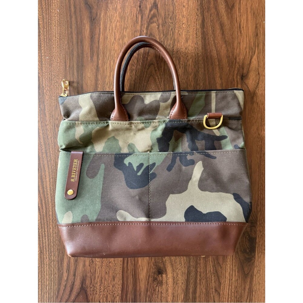 R. Riveter Camo Canvas Tote Bag Leather Trim USA Made